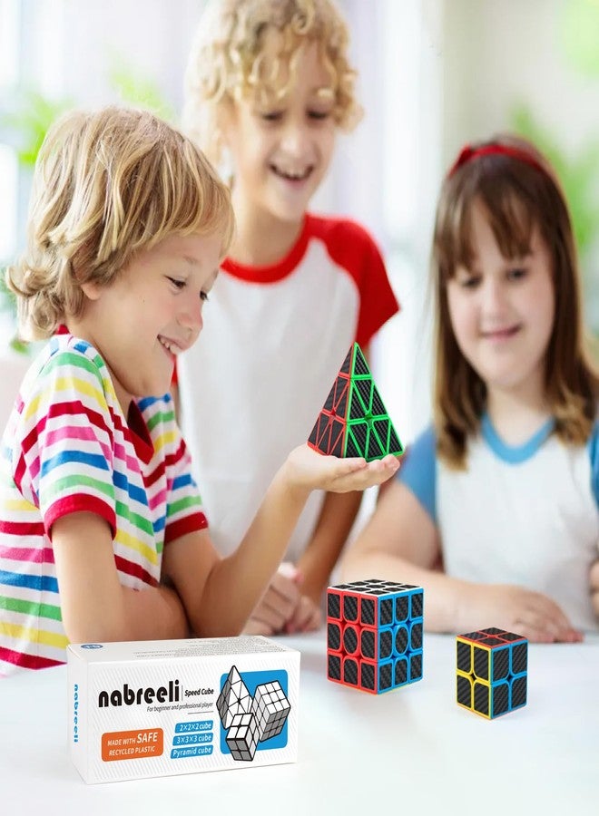 nabreeli Carbon Fiber Sticker Speed Cube Set: 2x2x2 3x3x3 Pyramid Magic Cube Set, Puzzle Cube Toys Birthday Party Christmas Stocking Stuffers Gift for Kids - Image 4